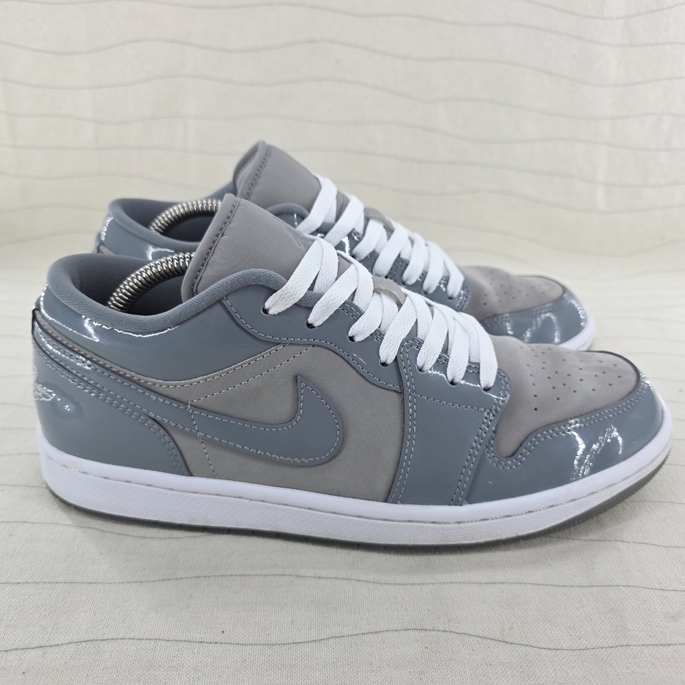 Air Jordan Mens 1 SE Low Patent Cool Grey White Sneakers Shoes HF3148-011 Sz 8.5 - Picture 1 of 13